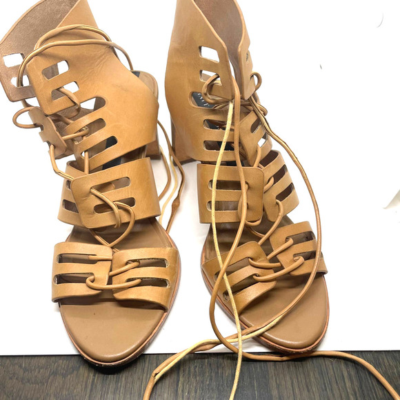 Matt Bernson Miro Heel Sandal Tan Leather Lace-up Front Closure size 9 - Picture 4 of 11